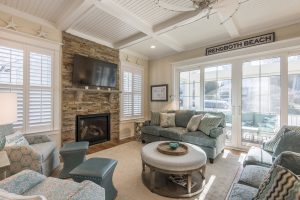 Living room with lots of natural light and coffered ceilings in Bethany Beach, Delaware