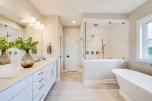 Spacious owner's suite bathroom in Virginia new build home
