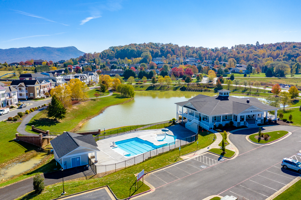 Preston Lake community pool and community clubhouse from a bird's eye view