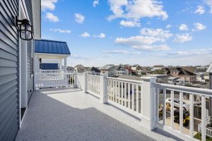 Exterior balcony with modern design in the Linwood floor plan.