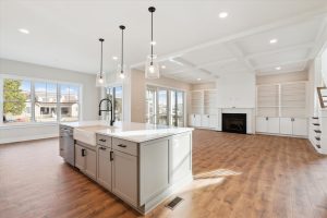 Sleek kitchen with stainless steel appliances in the Shearwater floor plan.
