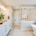 Luxury owner's suite bathroom in new construction virginia home