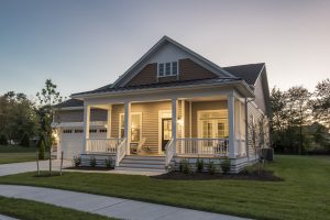 Exterior of home by Evergreene Homes during twilight