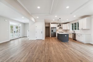 Living room in Campbell floor plan with decor.