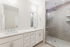 Modern primary bathroom in the Campbell floor plan home