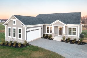 Aerial view of an Evergreene Homes community showcasing modern homes and landscaping.