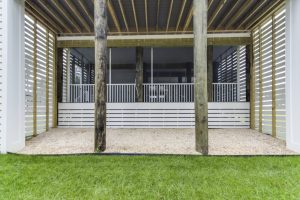 Front porch of the Brackish Dr. home with modern design.