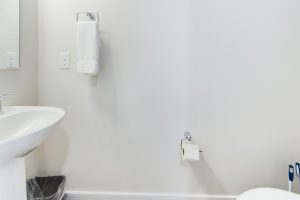 Kitchen with modern island in the Brackish Dr. home.