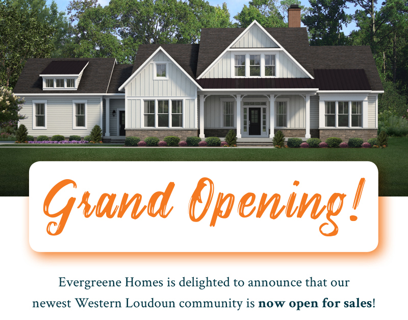Evergreene Homes is delighted to announce that our newest  Western Loudoun community, Millers Reserve, is now open for sales!