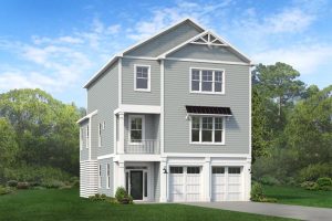 Coastal-style exterior of the Blue Fin floor plan home