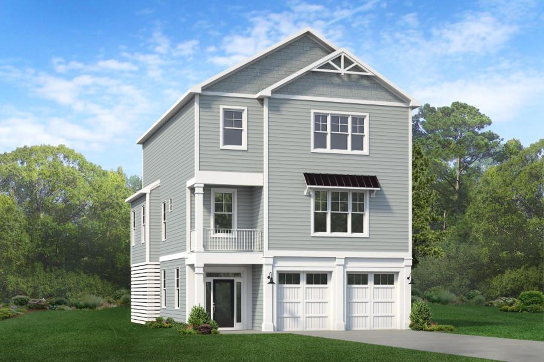 Coastal-style exterior of the Blue Fin floor plan home