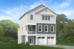 Coastal-style exterior of the Blue Fin floor plan home