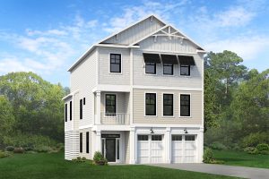 Front elevation of Blue Fin floor plan, coastal style.