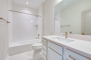 Coastal-style living area in the Cambridge II floor plan home