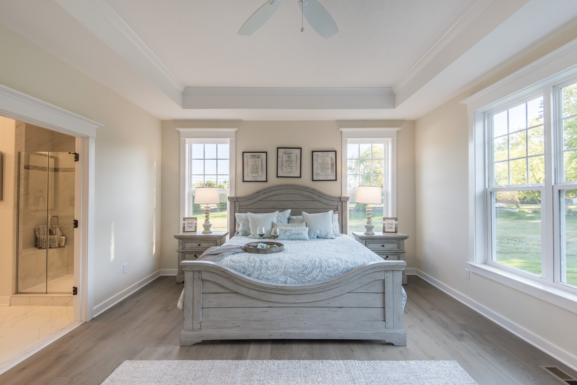 Owner's suite in the Shearwater custom house plan by Evergreene Homes