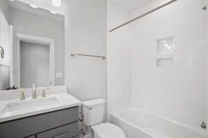 Modern living room in the Dickens II floor plan home