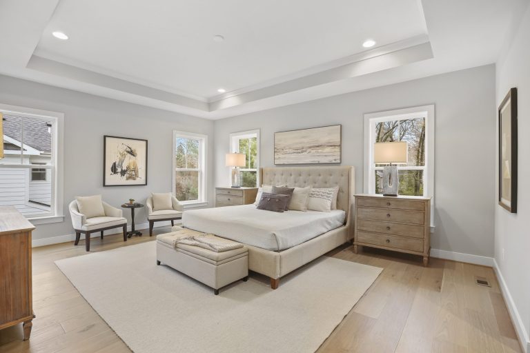 Bedroom in Dickens-II floor plan with modern decor.