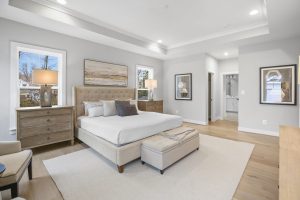 Modern living room in the Dickens II floor plan home