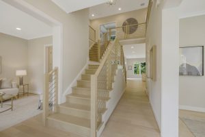 Coastal-style living room in the Foxmoor floor plan home