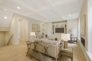 Modern living room in the Foxmoor floor plan home
