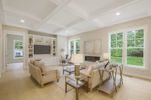 Modern living room in the Foxmoor floor plan home