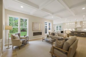 Modern living room in the Foxmoor floor plan home