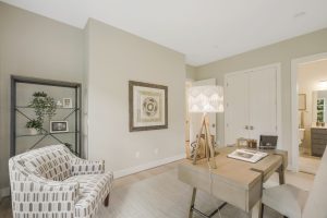 Modern living room in the Foxmoor floor plan home
