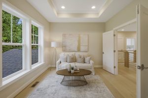 Living room in Foxmoor floor plan with modern decor.