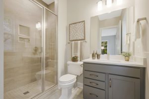 Modern living room in the Foxmoor floor plan home