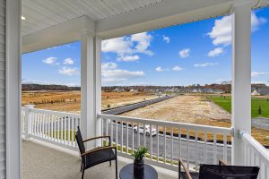 Modern upper-level balcony in the Bayberry floor plan home