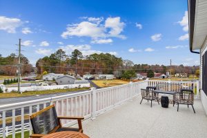 Modern upper-level deck in the Bayberry floor plan home